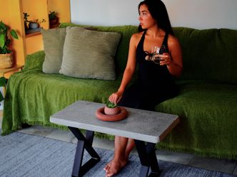 Hand-Cast Concrete Coffee Table – Exposed Aggregate + Steel – Los Angeles