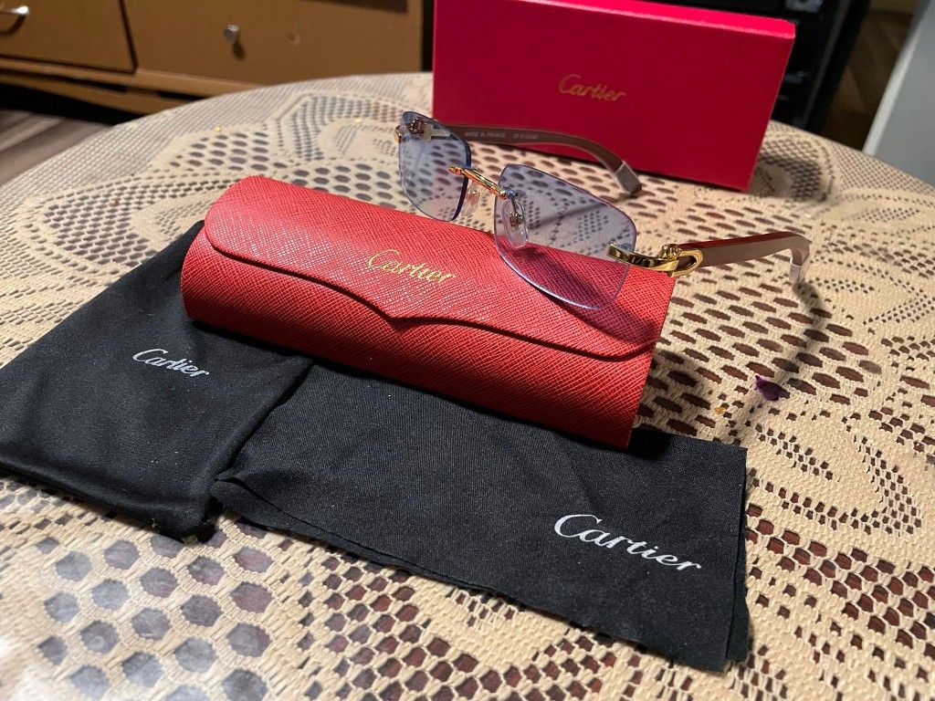 C Brown Wood Blue Sunglasses