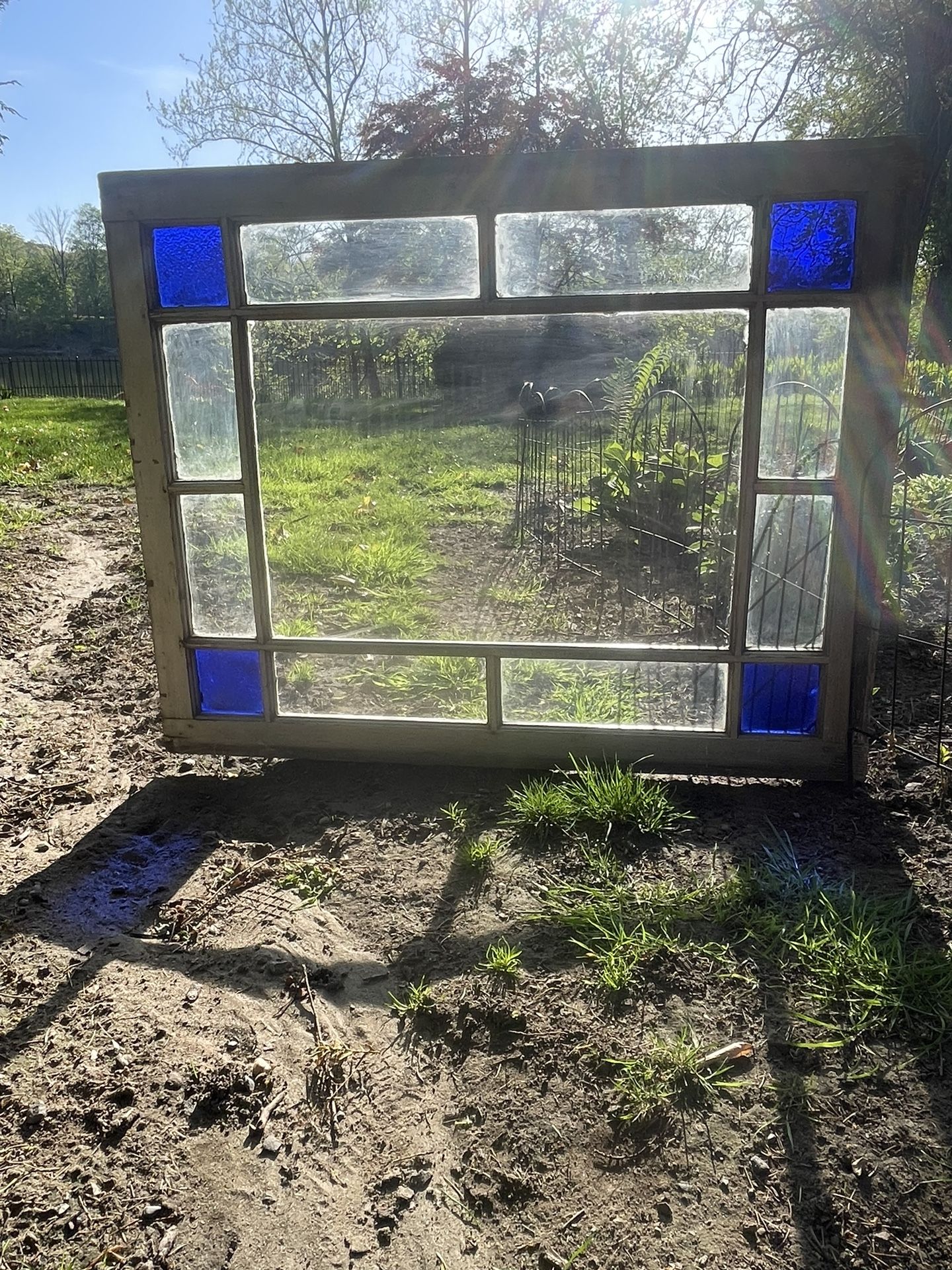 Antique Window with Blue Stained Glass
