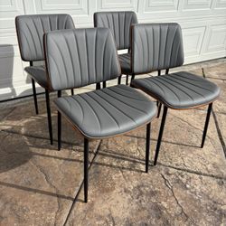 4 Brand New Gray Leather Modern Dinning Chairs 