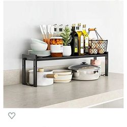 Urhomey plus Expandable Cabinet Shelf 16~26"(L), Stackable Kitchen Counter Shelf Organizer, 22LBS Heavy Duty Shelf Riser, Countertop Storage Pantry Sh