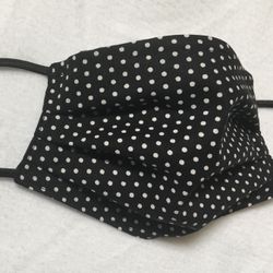 Handmade face mask, Three layers, Adult standard size, Black & white polka dots, three layers, Nose Wire , elastic ear loops, reversible, washable