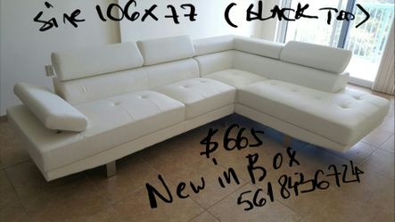 new in box sectional white leather chrome legs adjustable headrest modern contemporary