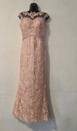 Dusty Rose Floral Lace Gown- Illusin Neck - Size Medium