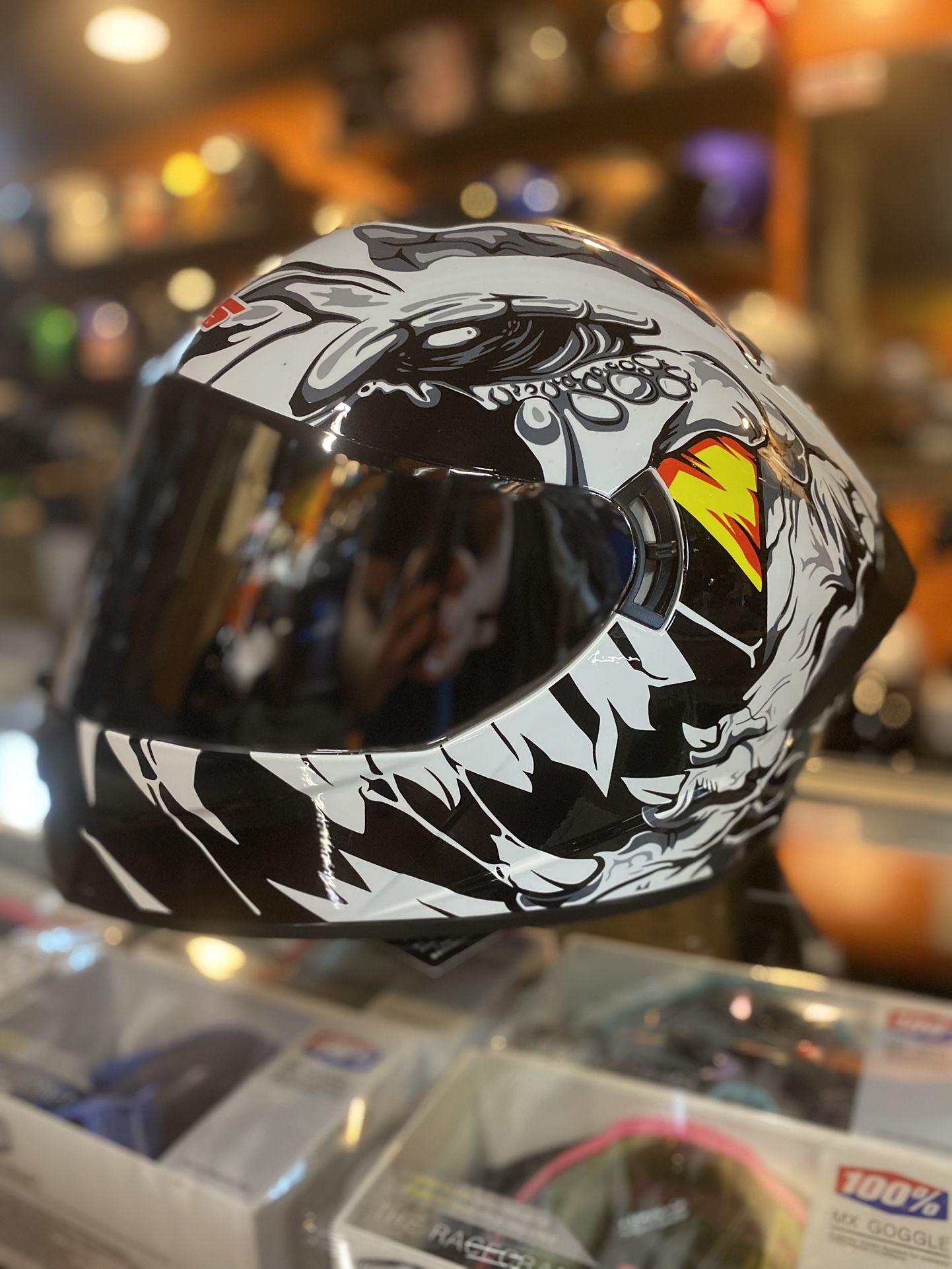 Motorcycle Helmet White Shark Teeth $180