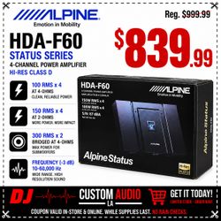 4 Channel Speaker System 600 RMS 1200 Watts Max HI Res Amplifier Alpine HDA-F60 🚨 Payment Options Available 🚨 No Credit Needed 🚨