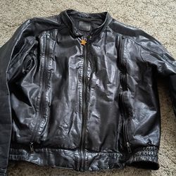 Black Leather Men's Large Motorcycle Style Jacket