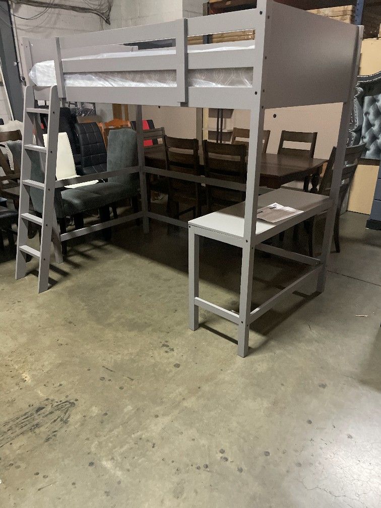 Twin loft bed with desk. Available in white & grey.  Assembly required.  Assembly not included.  Tax included. Free local delivery. 

Bed only-$330
Be