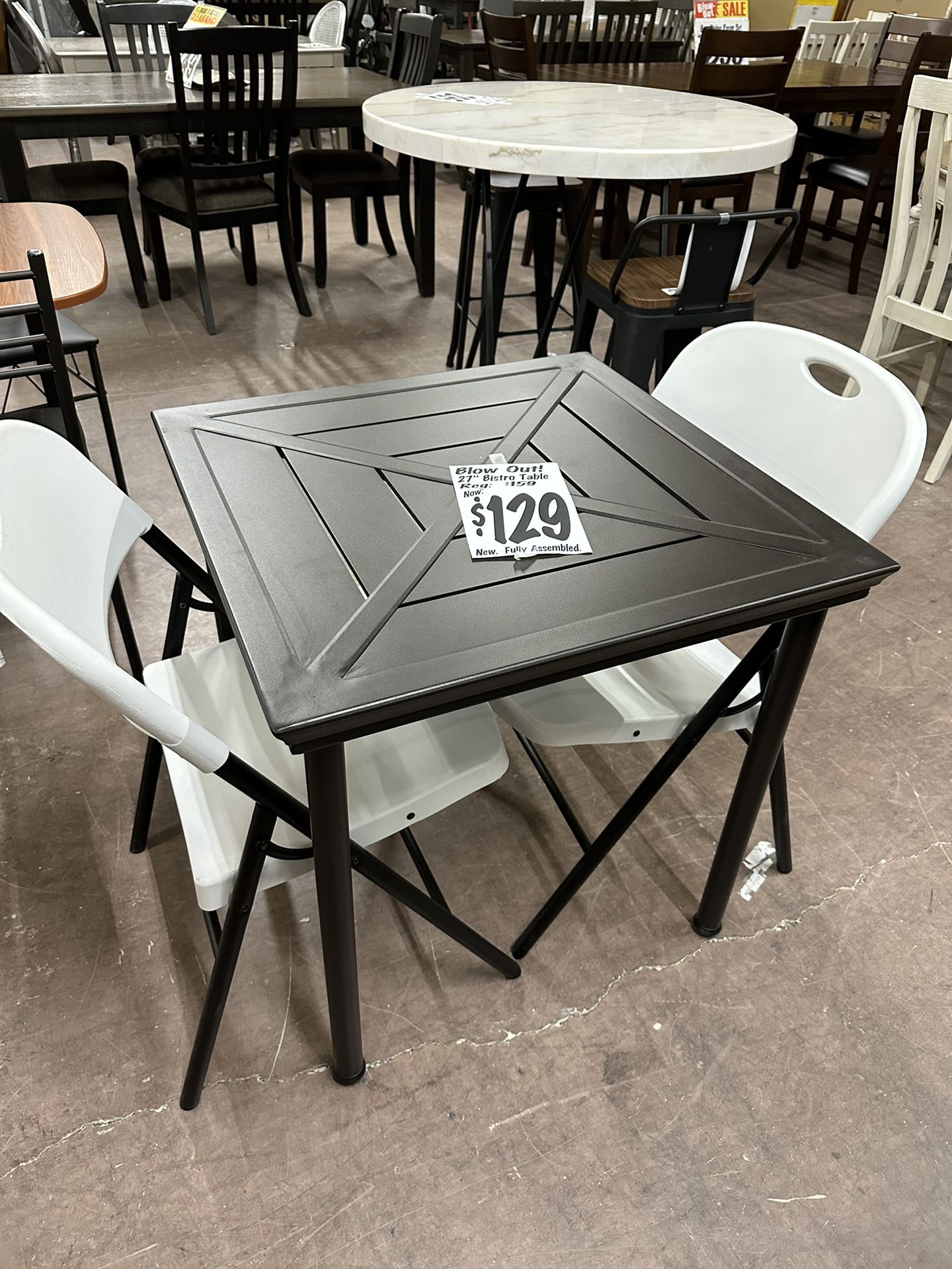 SALE!  BRAND NEW 3pc. 27” Square Bistro Dinette Set With Black Table & White & Black Chairs
