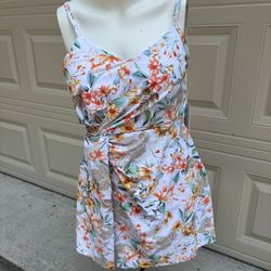 GRACE KARIN Women&#39;s One Piece Swimsuits Tummy Control V Neck Twist Knot Tropical Skirted Swimdress  NWT