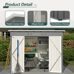 8' x 4' Metal Outdoor Storage Shed, Lean to Storage Shed, Garden Tool Storage House with Lockable Door and 2 Air Vents for Backyard, Patio, Lawn, Gray
