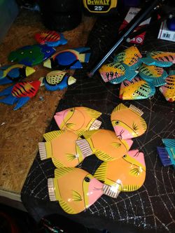 Hand made and painted fish wind chimes