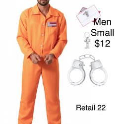 Men Inmate Prisioner Jail Jumpsuit Costume Small Halloween/ Traje de Prisionero Chico Adulto