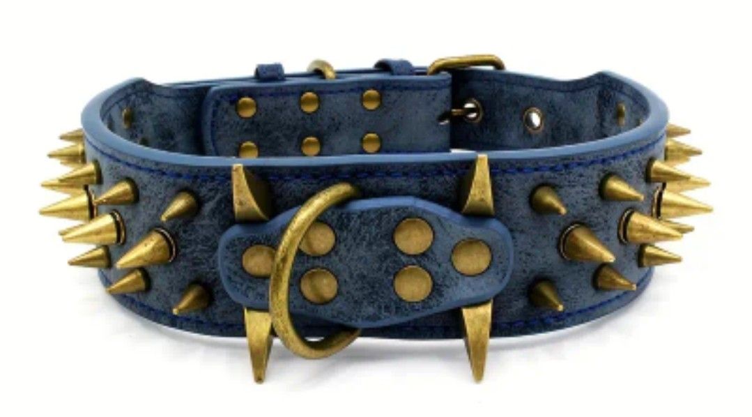 Durable Adjustable Punk Style Rivet Leather Dog Collar - Anti-Bite Puppy Collar for Large Breeds