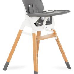 Dream On Me Nibble Wooden Compact High Chair in Light Grey 