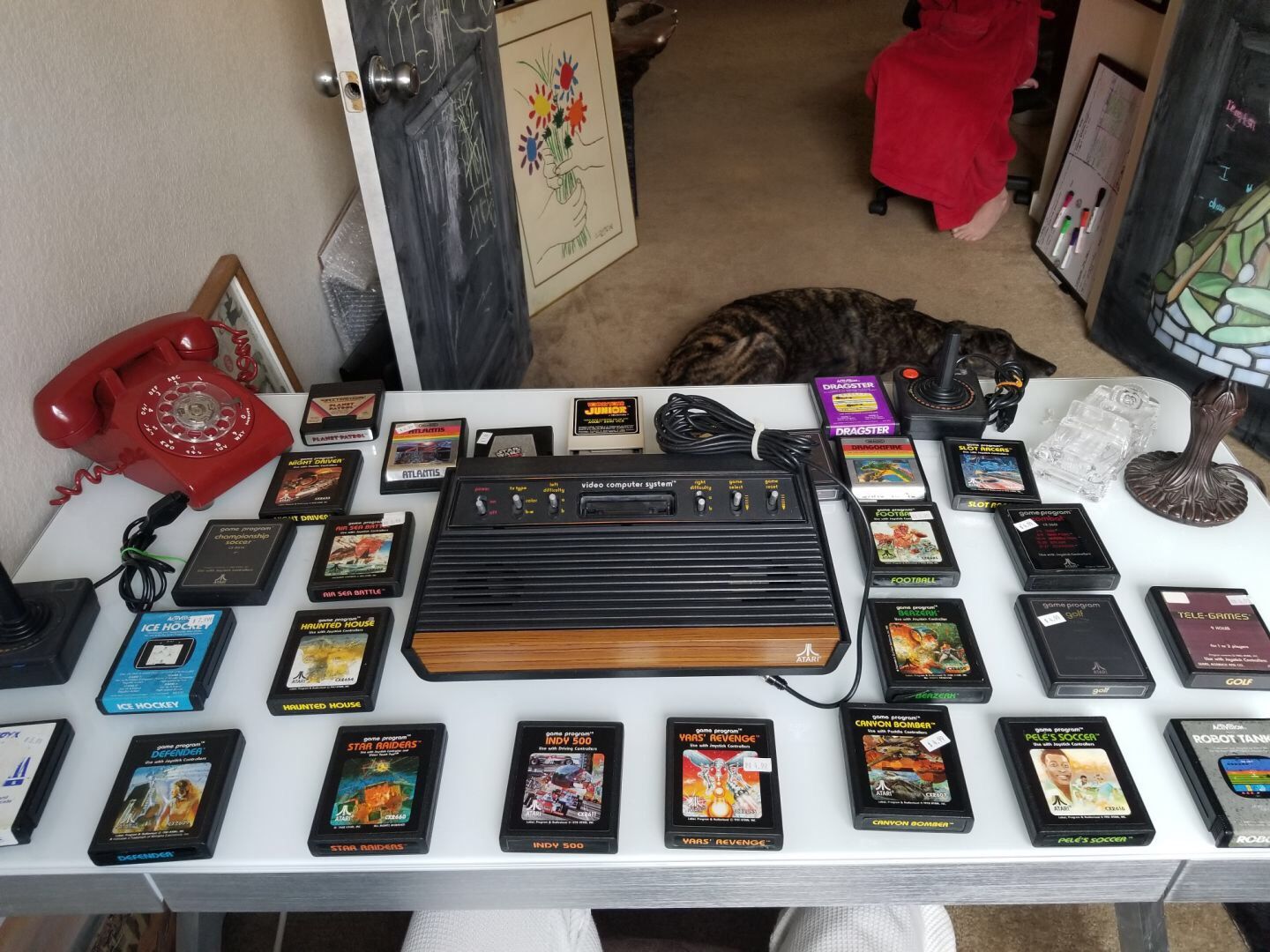 Atari 2600 Woodgrain 6 Switch Console Game System Bundle 26 Games & Controllers!