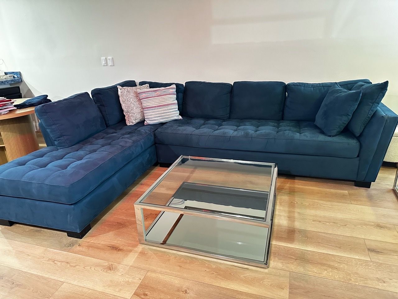 FOR SALE – Beautiful Navy Blue Sectional Sofa & Glass Coffee Table for ...