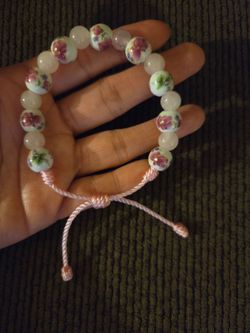 Adjustable Rose Quartz & Floral Beads Bracelet for Women