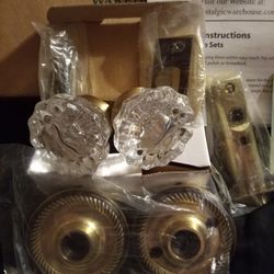 Antique Vintage Brass Crystal Door Knobs