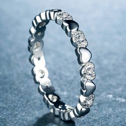 "Dainty Heart Connected Sweet Lovely Silver Ring for Women, VIP136