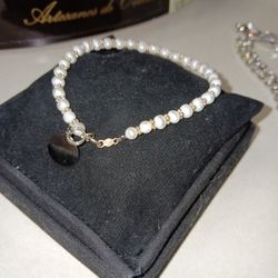 Sterling Silver  And Perl Bracelet 