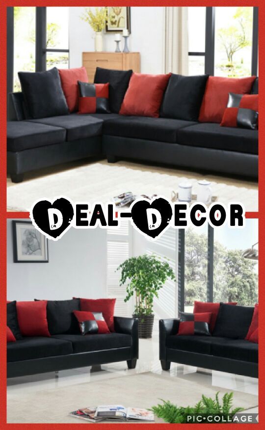 Black/Red Micro Fiber Sofa Set