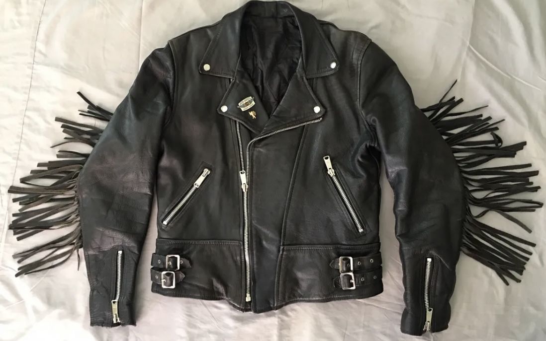 Woman’s Heavy Duty Black Genuine Leather Biker Jacket Size L