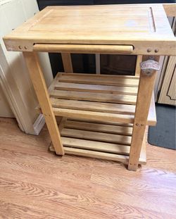 Solid Wood Kitchen Cart / Butcher Block Island with Pull-Out Cutting Board