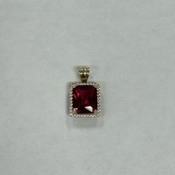 14K Gold Ruby Pendant with CZ Accents