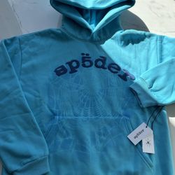 Sp5der OG Web V2 Spray Hoodie ‘Light Blue’ Size Medium
