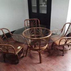 Vintage Rattan Table & Chairs Set 
