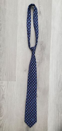 VERSACE Men's Silk Tie Navy Blue Polka Dot Geometric Circles Made In Italy Authentic