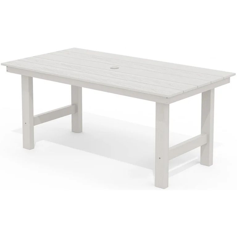 All Weather HDPE Outdoor Dining Table 32″ x 67″ with umbrella hole gray/white