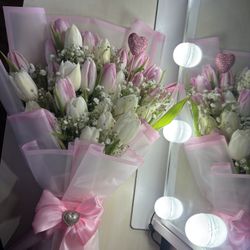 Pink and White Tulip Bouquet 