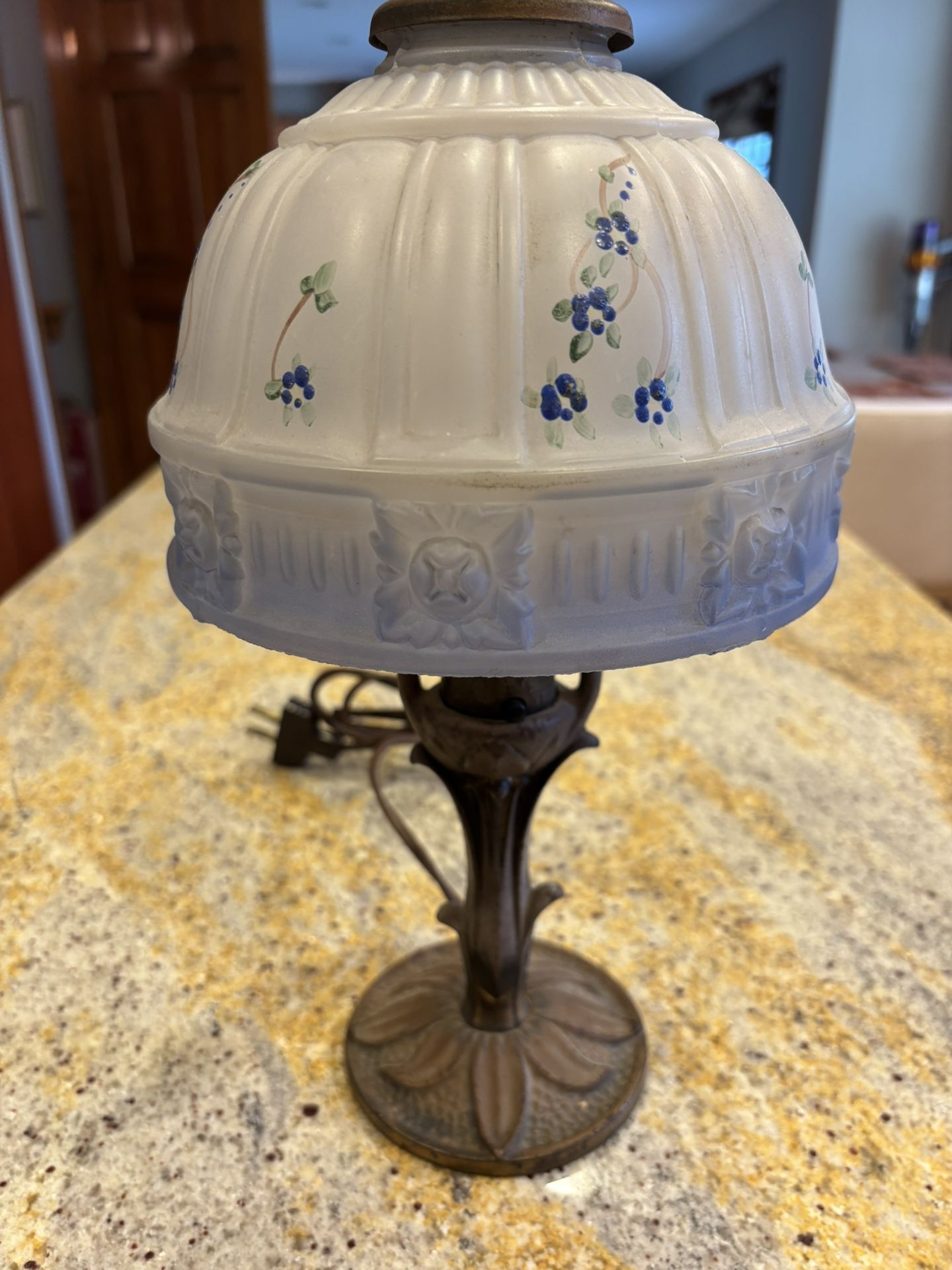 Antique Obverse Painted Floral Lamp