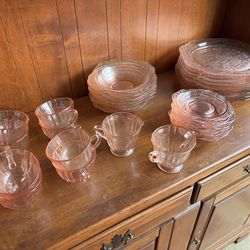 Vintage Pink Depression Glass Full Set - for 8 + Serving Pieces | Bundle