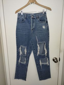 Pacsun Distressed High Rise Straight Denim Raw Hem Jeans Size 28