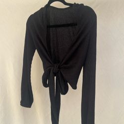 Black, Long Sleeve Tie, Front Crop Top