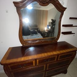Bed frame and Dresser with Mirror