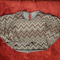 NWOT WOMENS NEW DIRECTIONS WEEKEND BATWING TOP BROWN PRINT SIZE M 