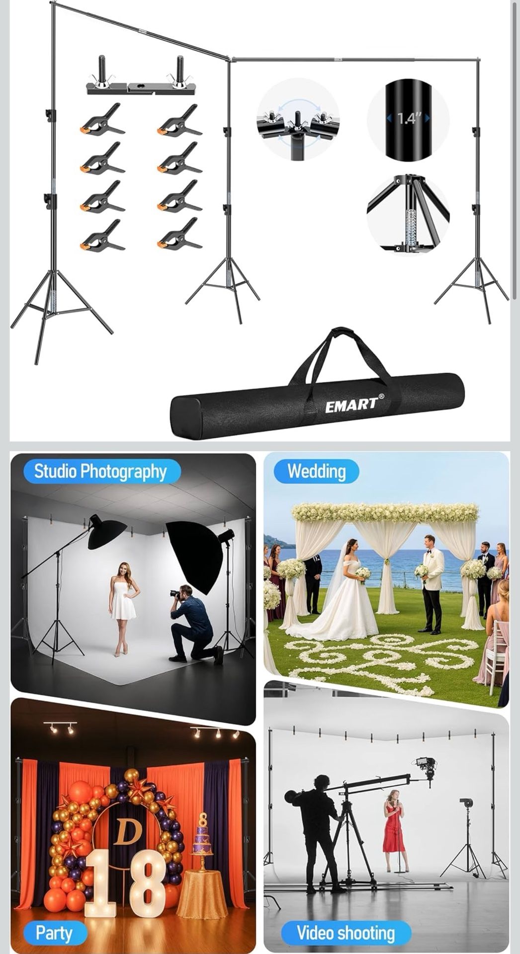 EMART Back Drop Adjustable Stand (10ft x20ft Wide)