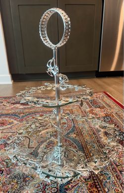 2-Tier 18 Inch Square Silver Cake Stand Metal Cake Stand Holder Metal Stand Holder, Cheese Display Plate Party Dessert for Wedding Party Baby Shower H