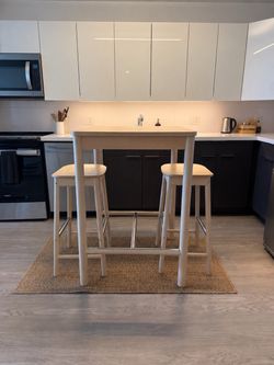 IKEA RÖNNINGE Birch Bar Table + 2 Bar Stools