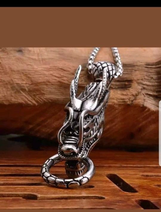 Beautiful Dragon Pendant With Chain. The chain is about 24" long from clasp to clasp