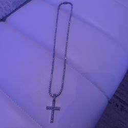 14k White gold Tennis Necklace and Cross