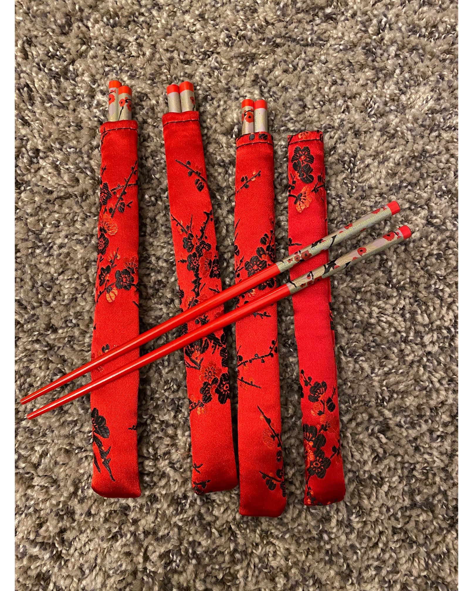 Set Of 4 Decorative Red Chopsticks 