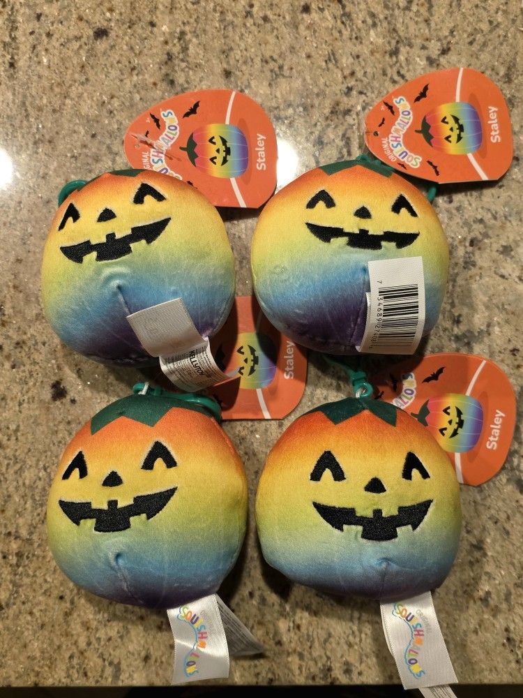 4x Squishmallows Staley the Rainbow Pumpkin Keychains
