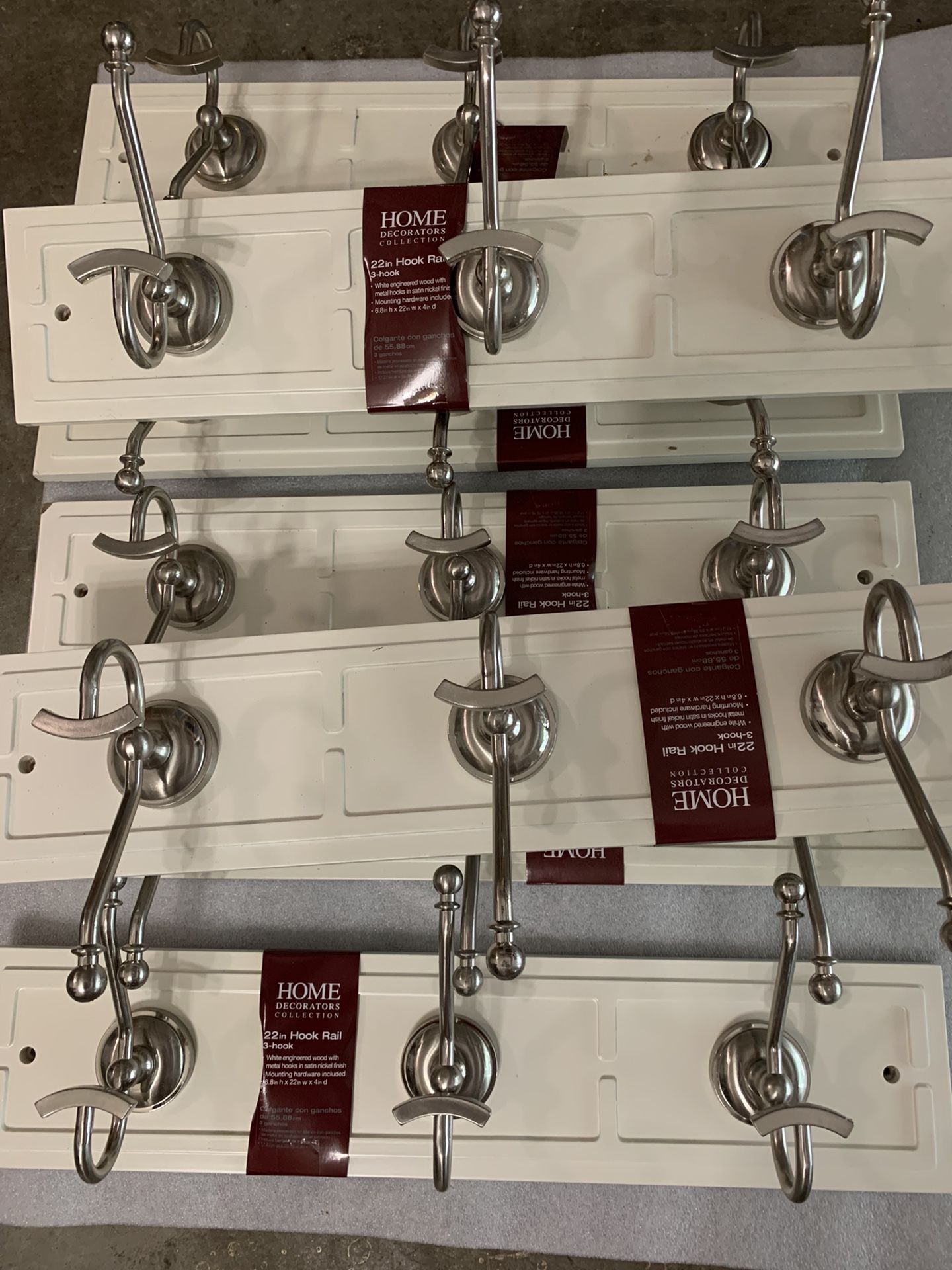 22 in. White and Satin Nickel Hook Rack
