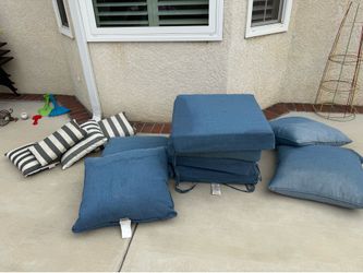 FREE.  used outdoor cushions & pillows color blue
