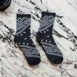 Nushi Black Bandana Paisley Crew Socks